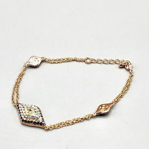 Rose Gold Tone Evil Eye  Faux Diamond Link Bracelet